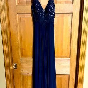 Navy blue lace formal maxi dress